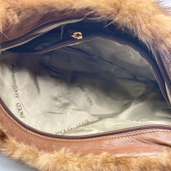 Paolo Masi Mink Fur Authentic NWOT Italian Shoulder Bag with Leather & Gold Trim - Picture 7 of 15
